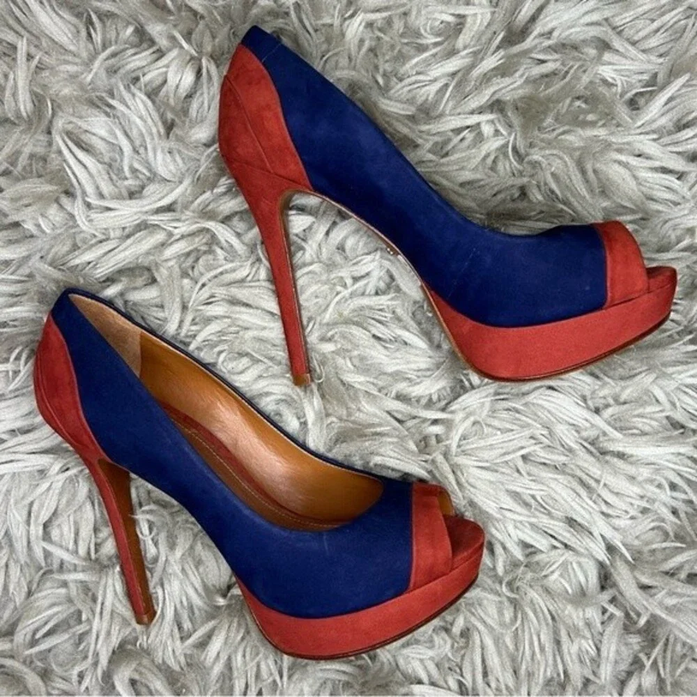 SCHUTZ blue orange y2k suede platform stiletto high heels women's shoe size 7 B